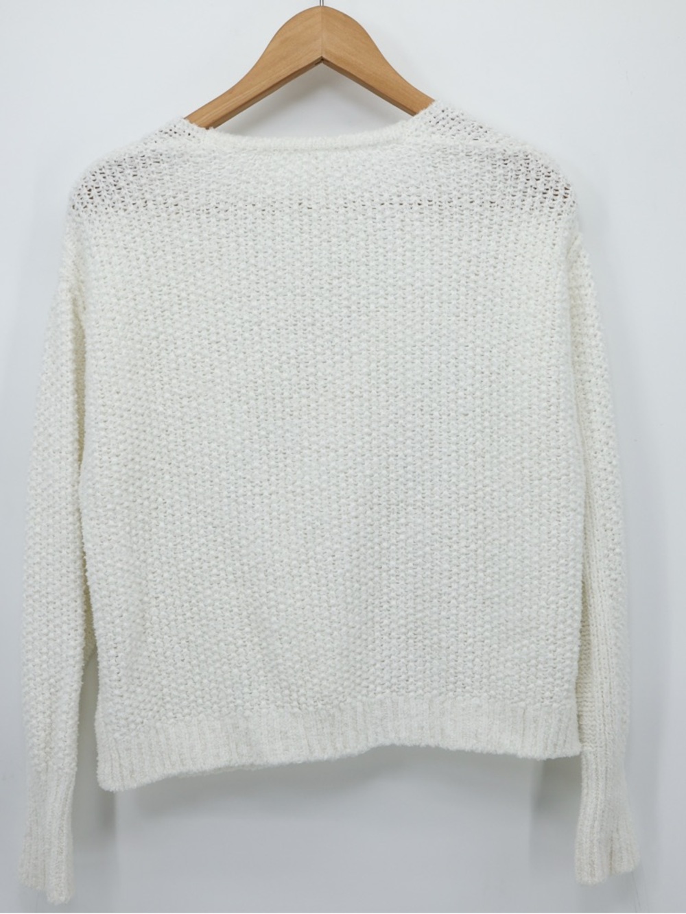 Free People Cream Knit V Neck Sweater Cropped Cotton Slouchy S Cozy - Picture 4 of 9